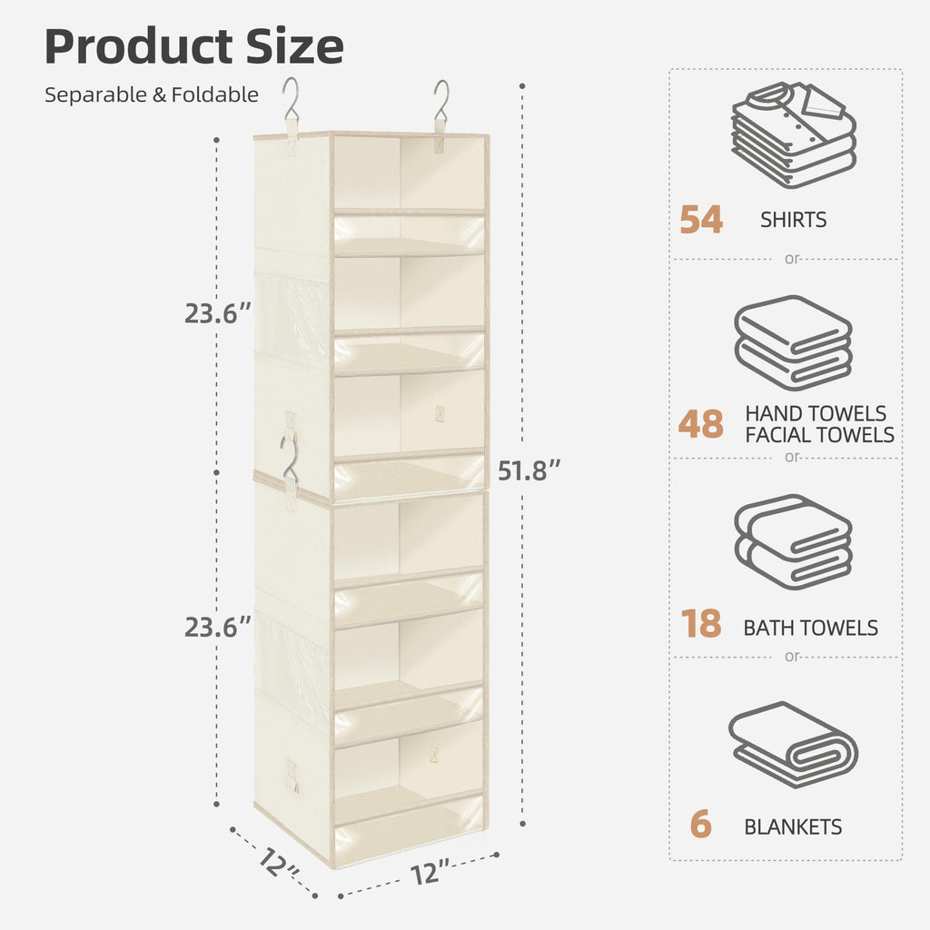 6-Shelf Hanging Closet Organizer and Storage, 2 Separable 3-Shelf Haning Organizers for Closet, Collapsible Hanging