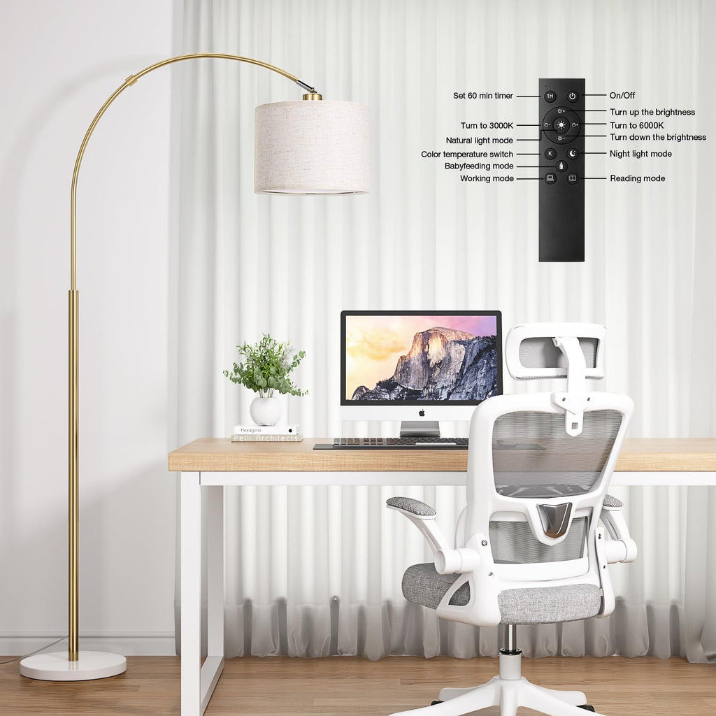 Dimmable Arc Floor Lamp with Remote, Color Temp Adjustable, Marble