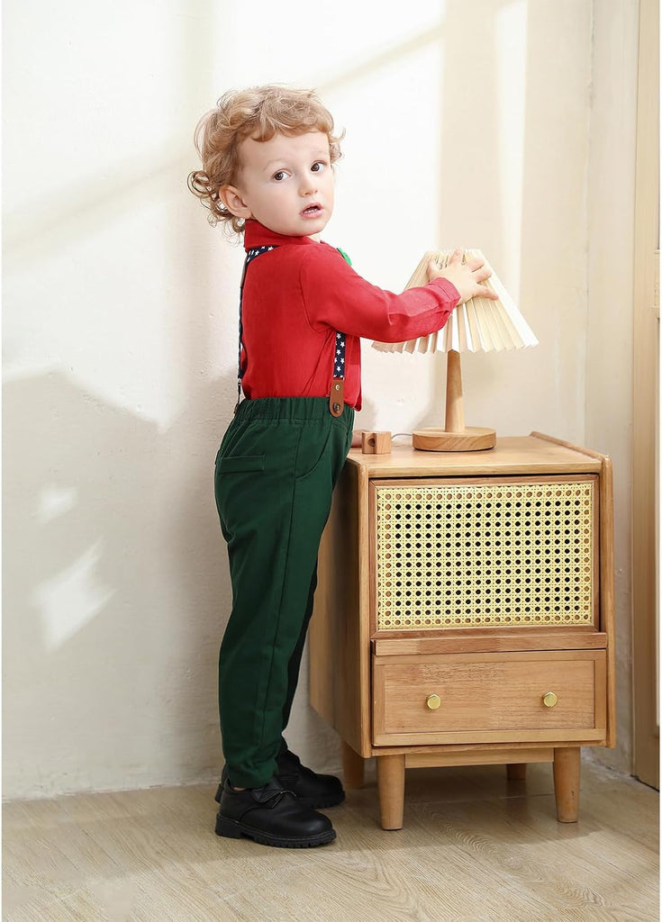 Toddler Baby Boy Clothes Suit,Removable Bowtie Shirt Suspenders Pant, Kids Gentleman Wedding Outfit Suit