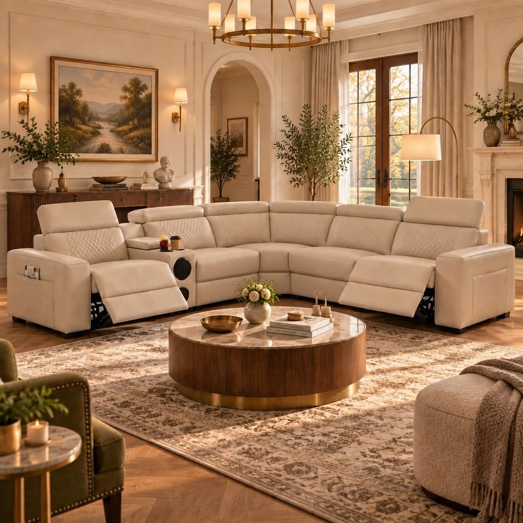 Living Room Furniture Sets Leather Power Recliner Sectional Sofa