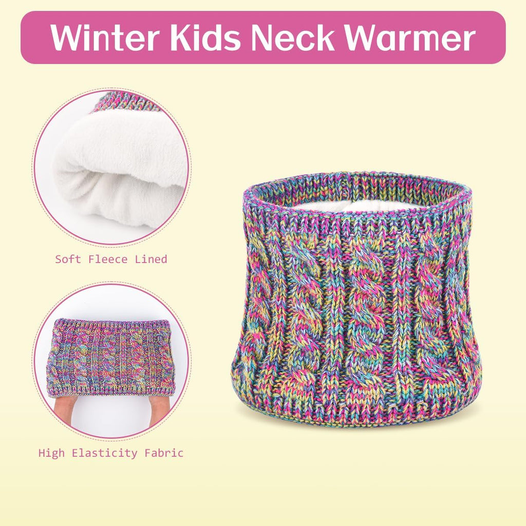 Kids Winter Pom Beanie Hat Scarf Gloves Set,Toddler Girls Boys Warm Knitted Fleece Lining Woollen Cap