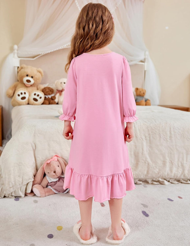 Girls Nightgowns Cute Ruffle Pajama Dress Soft Kids Sleepwear