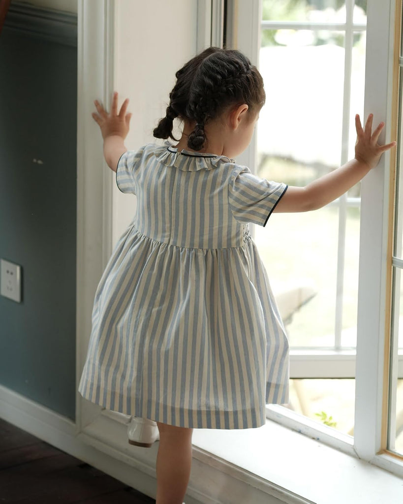 Baby Girls Long Sleeve Smocking Clothing Toddler Fall Floral Smocked Dress Vintage Dresses for Christmas Birthday