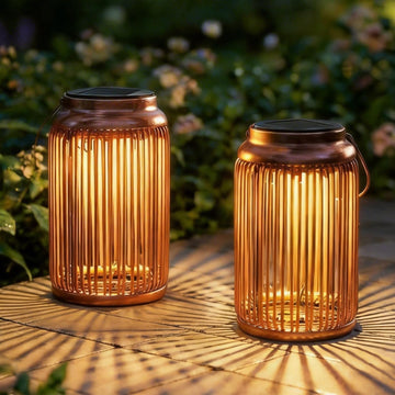 Solar Lanterns Outdoor Waterproof, 2 Pack Hanging Rattan Solar Lights