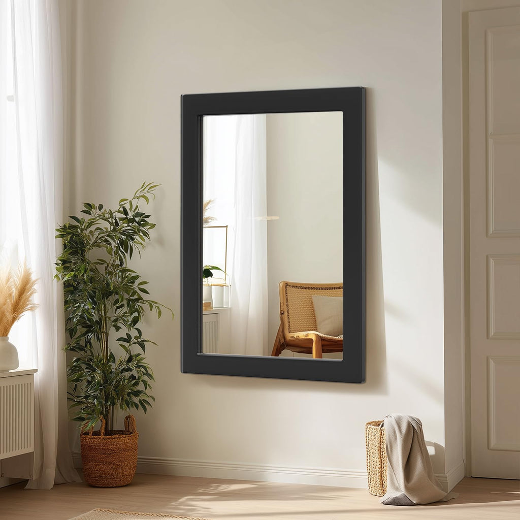 40''x30'' Rustic Wall Mirror Black Wood Frame, Classic Rectangle Mirror Farmhouse Vanity Wall Mirror Decor Living