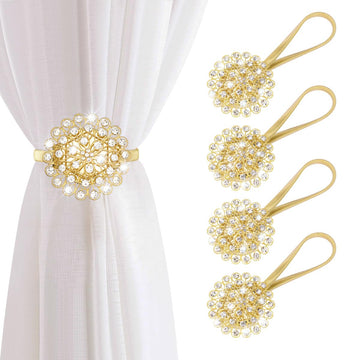 Magnetic Curtain Tiebacks Crystal Curtain Ties Holdbacks, 4 Pack