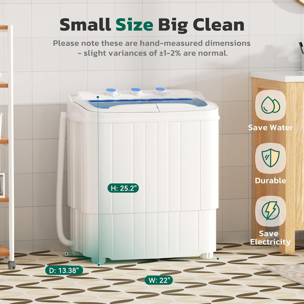 Portable Washing Machine, 17.6lbs Twin Tub Washer and Dryer Combo, Compact Mini Laundry Washer with Spin Cycle&Soaking
