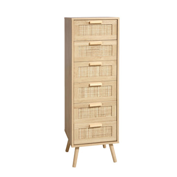 Rattan Dresser, Tall Dresser with 6 Hand Made Rattan Decorated Drawers, Small Chest of Drawers, Closet, Hallway