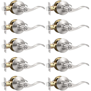 10 Pack Privacy Lever, Brushed Nickel Interior Door Handle, Bedroom