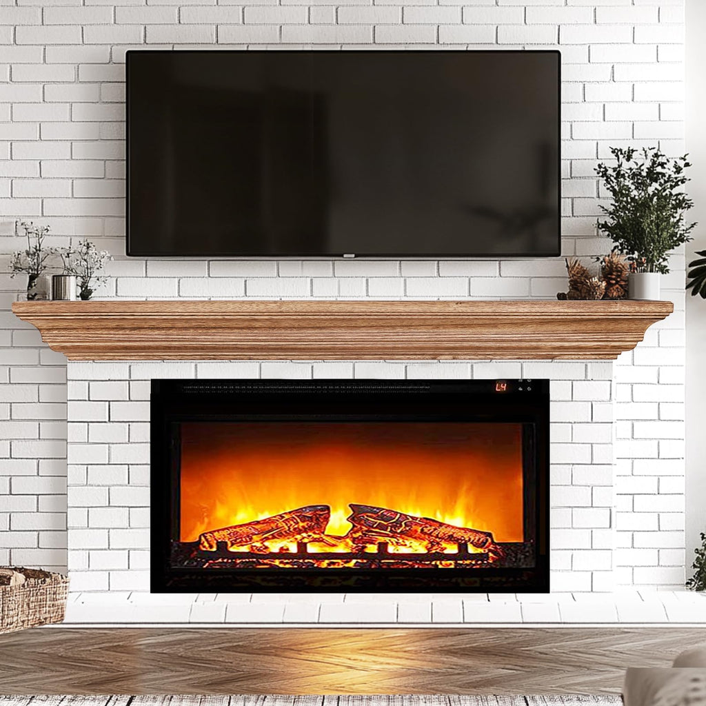 Rustic Fireplace Mantel 72", Solid Wood Floating Shelf, Oak Color
