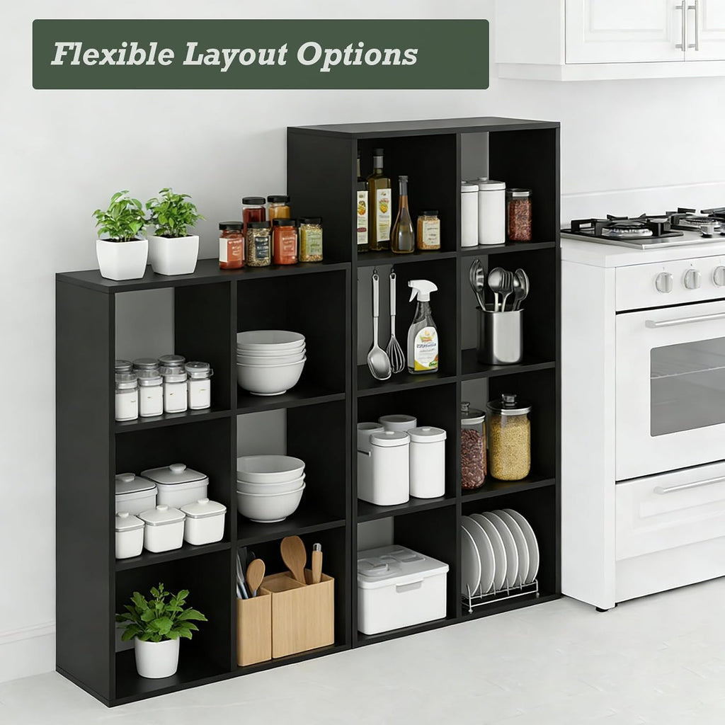 8 Cube Storage Organizer Shelf, Open Cube Bookshelf, Reversible Bookcase, Sturdy Modern Storage, Black