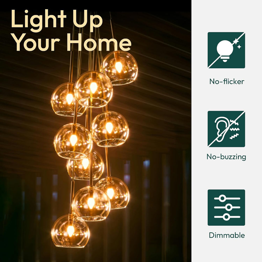 6 Pack Chandelier Light Bulbs 100 Watt Equivalent, 800LM Bright Dimmable LED Light Bulb, E12 Base, 2700K Soft White