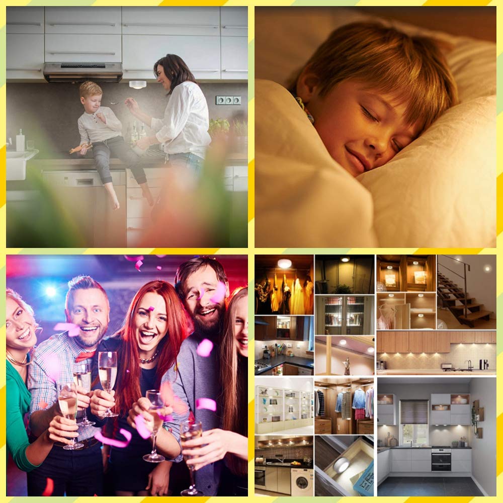 Wireless 16 Color Changing LED Puck Light 6 Pack LED Under Cabinet Lighting Closet Light Battery Powered Night Lights