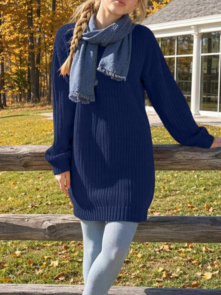 Ribbed Knit Sweater Dress Batwing Long Sleeve Teen Pullover Casual Loose Fit Fall Winter Mini Dresses
