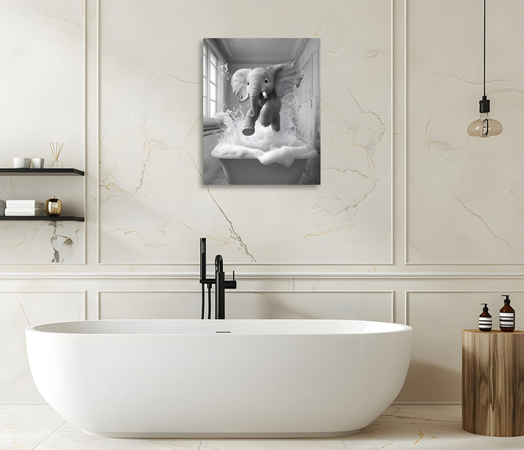 Funny Animal Bathroom Canvas Wall Art Black and White Animal Bathroom Picture Elephant Bathroom Poster Elephant