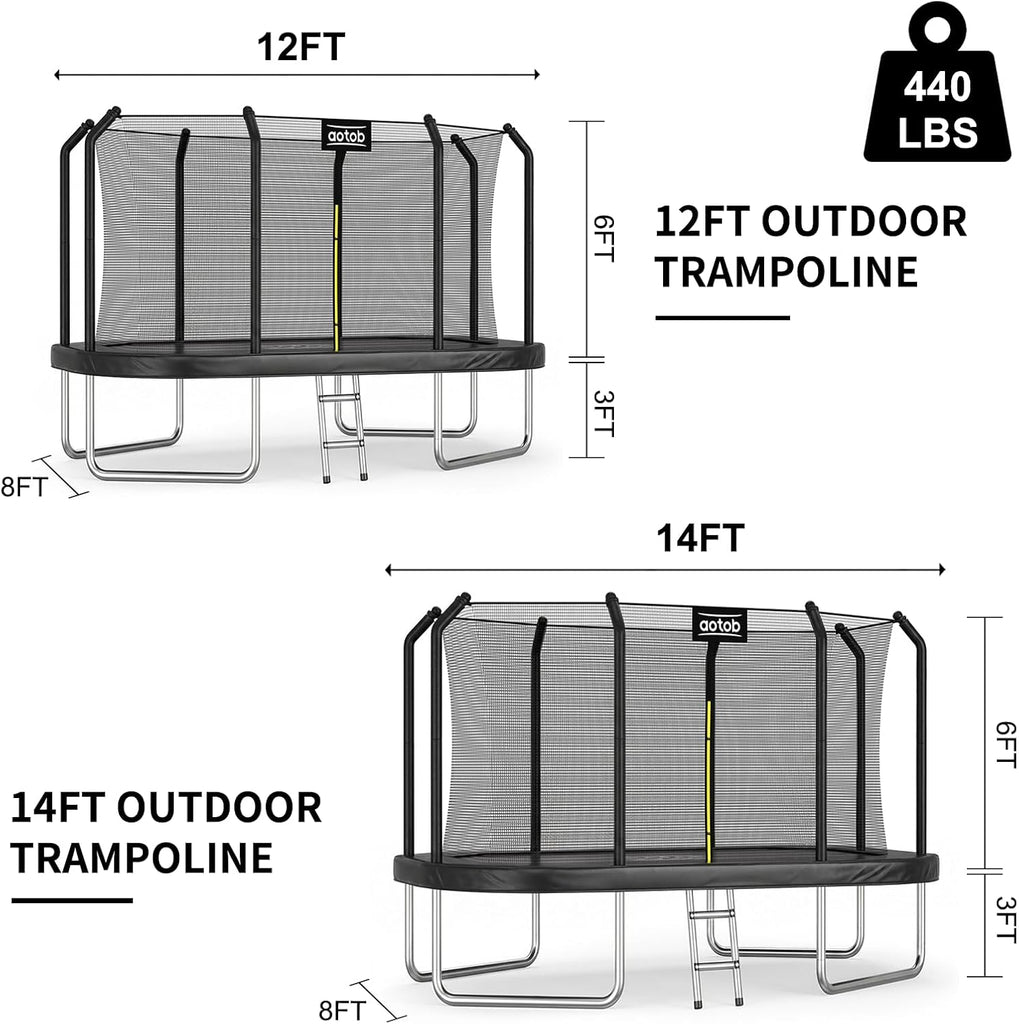 12 FT/14 FT Rectangle Trampoline with Net | Perfect Outdoor Rectangular Trampolines for Kids - Gymnastics Style