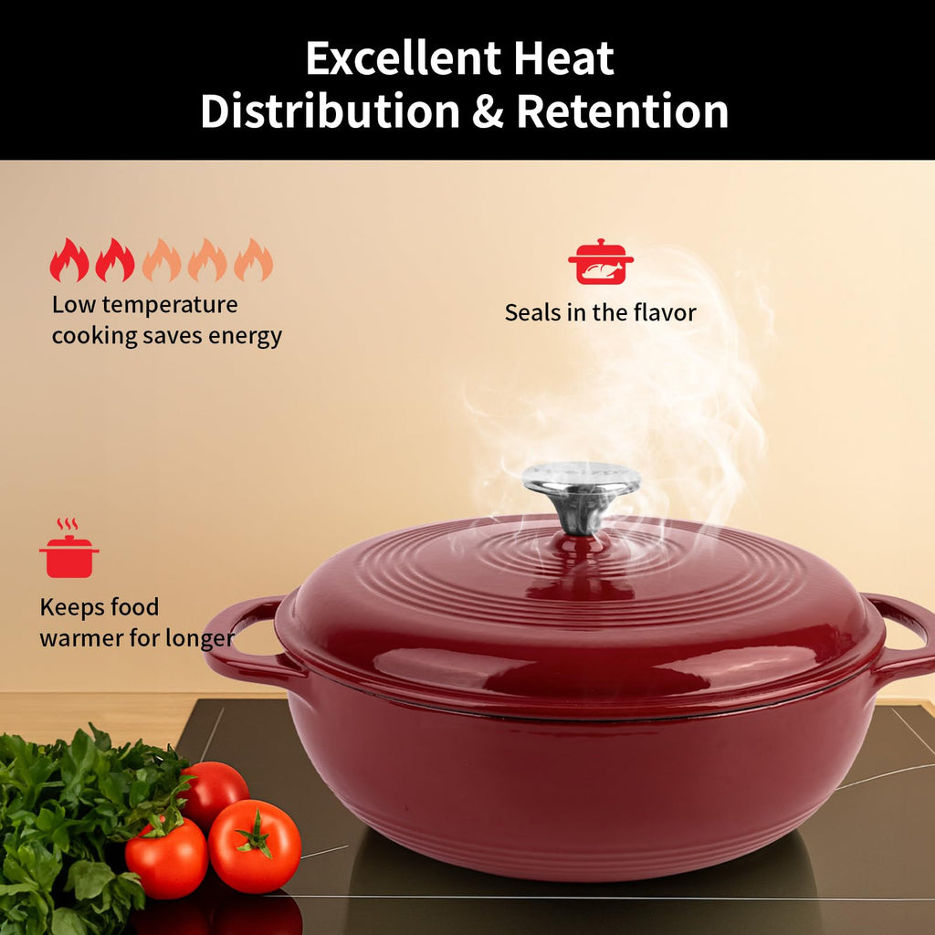 Enameled Cast Iron Braiser, 3 Quart Enameled Cast Iron Skillet with Lid, Oven Safe up to 500° F or on Stovetop