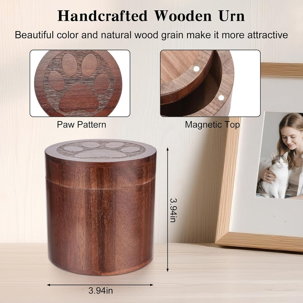 Small Pet Urn Cat Dog 3.94" Wooden Box Cat Urns for Ashes Dog Urn