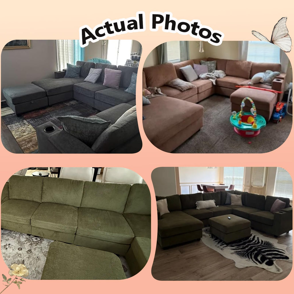 121.2" Large Sectional Couches with Chaise & Cup Holders