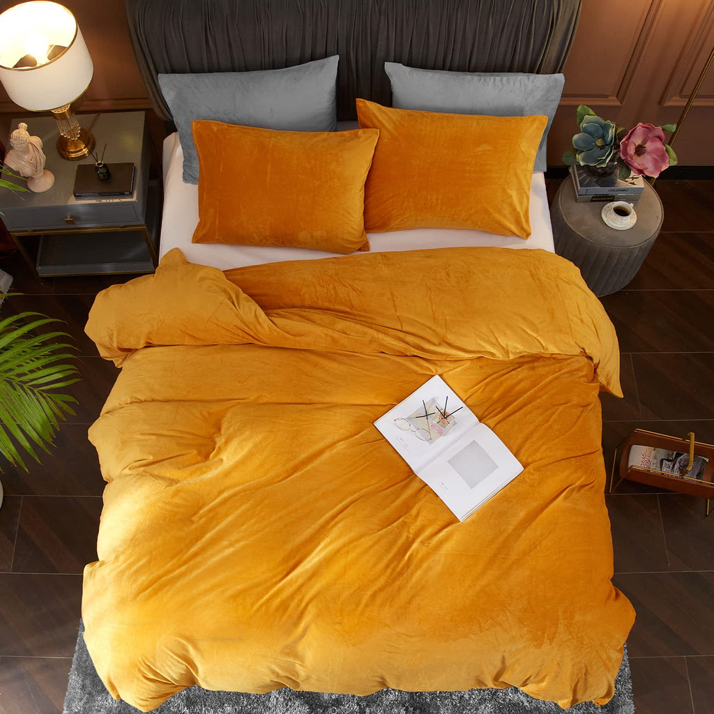 Velvet Duvet Cover Set 3 Pieces Gold Luxury Flannel