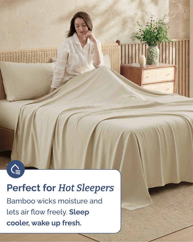 100% Rayon Derived from Bamboo - Bed Sheets Set Cal King Size - Wheat