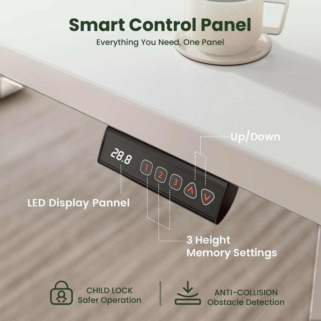 55x30 Large Electric Standing Desk, 30" Deep Desktop, White