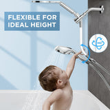 Dual Handheld Shower Head Combo, 2-in-1 Rain Shower Heads System 8 Inch Rainfall Shower Head and 10 Modes High