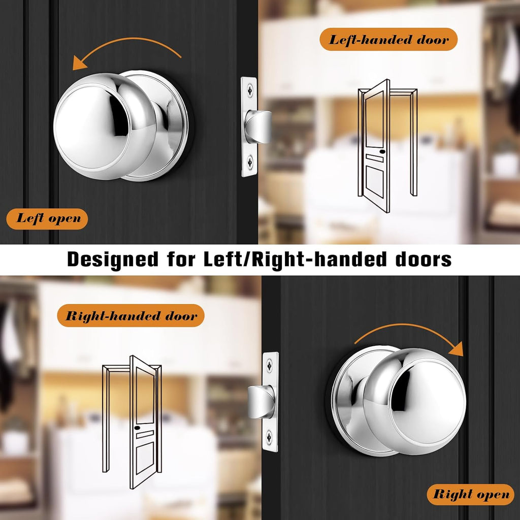 Polished Stainless Passage Door Knobs, Interior Hall/Closet Door Handles, Non-Locking Door Knobs,5 Pack