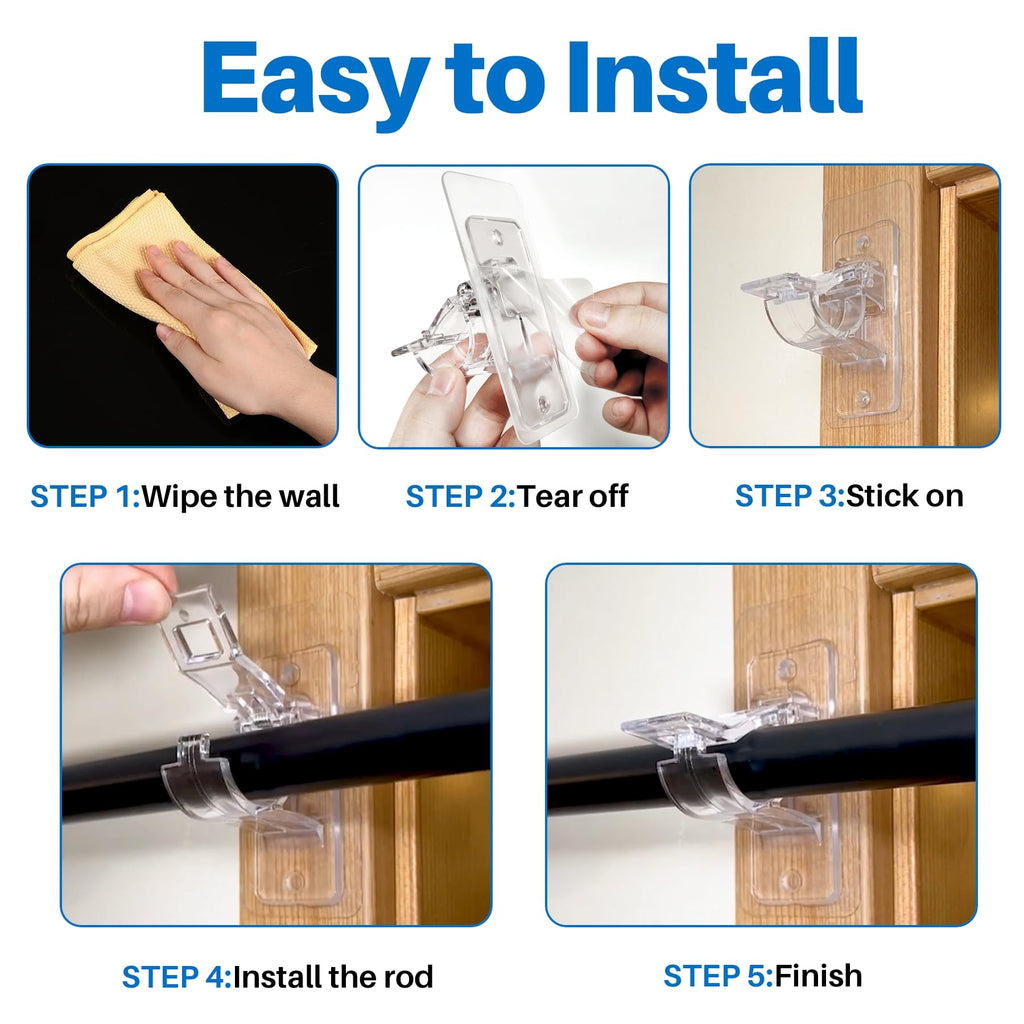 No-Drill Curtain Rod Holders Brackets, 6-Pack, Self Adhesive-20lbs