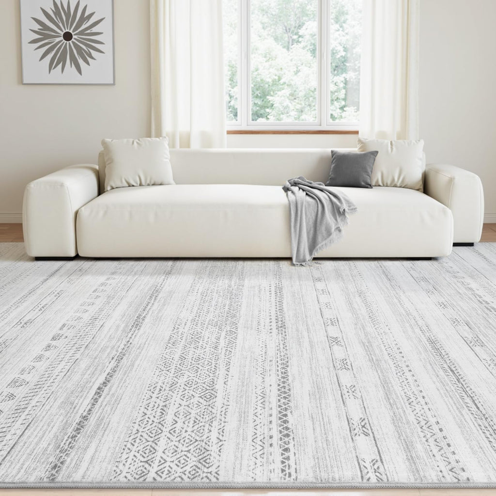 9x12 Area Rugs for Living Room Machine Washable Rug Distressed Indoor Carpet Neutral Moroccan Boho R