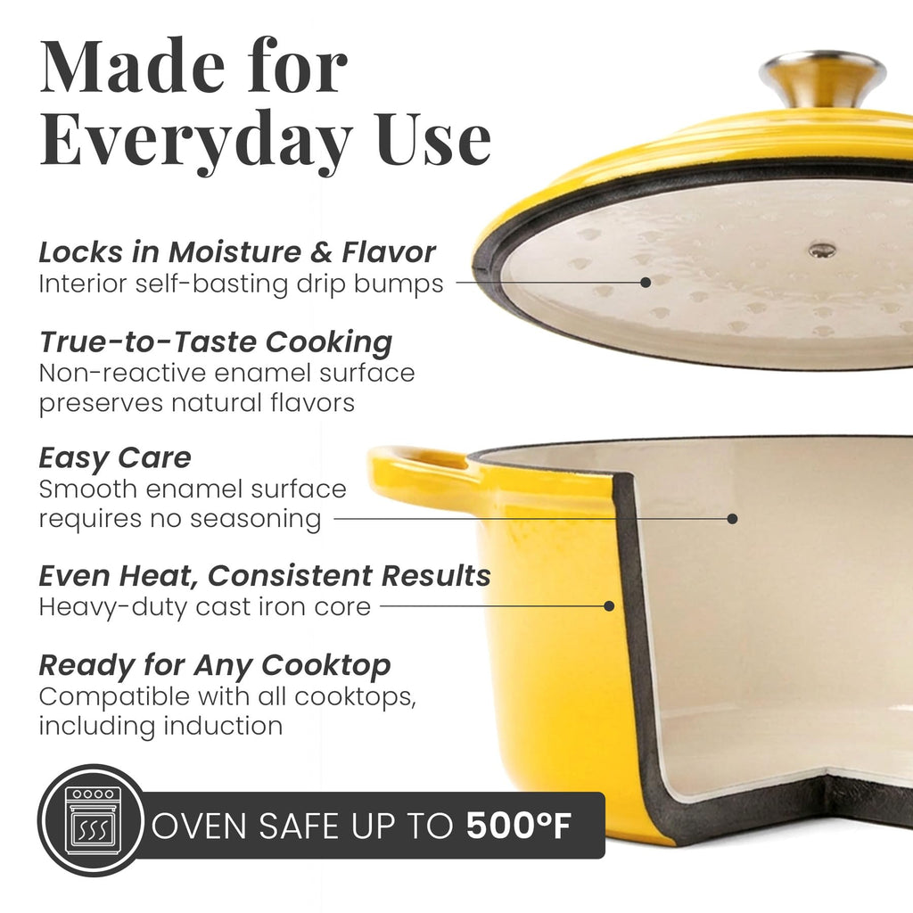 5.7 qt Enameled Cast Iron Dutch Oven Pot with Lid, Limoncello