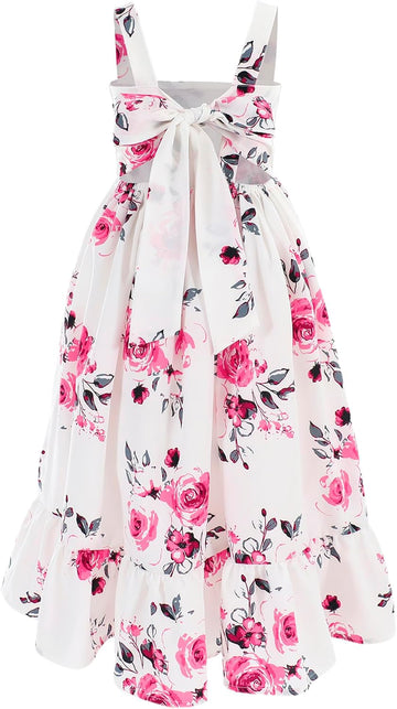 Floral Girls Summer Dress Maxi Flowy Tie Back Spring Kids Birthday Party Sundress
