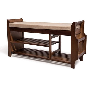 Shoe Rack Bench, Bamboo Removable Cushion Storage Shelf, 2-Tier Entryway Shoe Storage Organizer with Drawer and