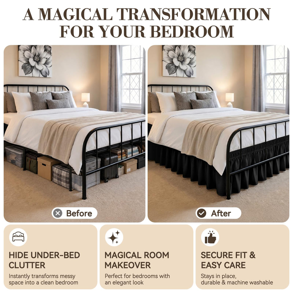 Twin Bed Skirt 15 Inch Drop, Elastic Wrap Around with Split Corners