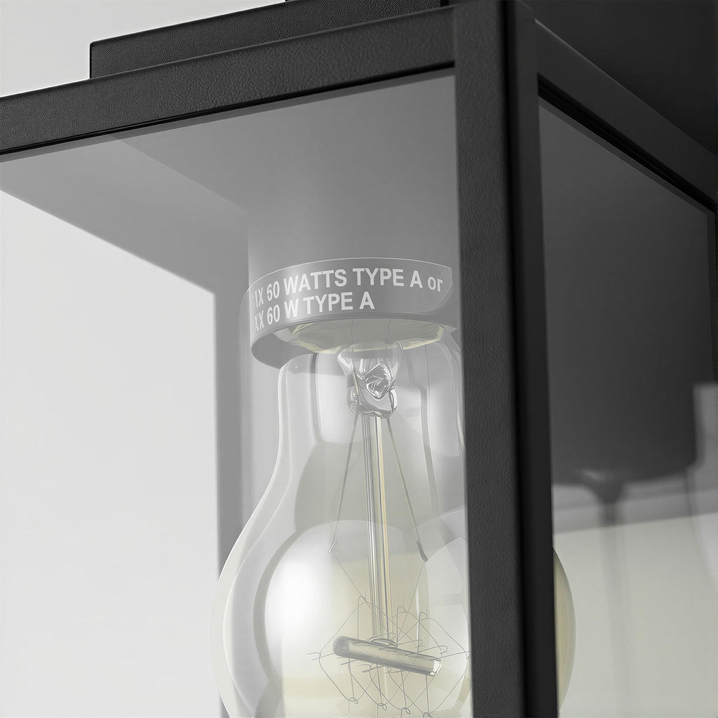 7" Classic Outdoor Wall Sconce 1 Light in Matte Black Rectangular Metal Frame and Clear Glass Shade Waterproof Porch