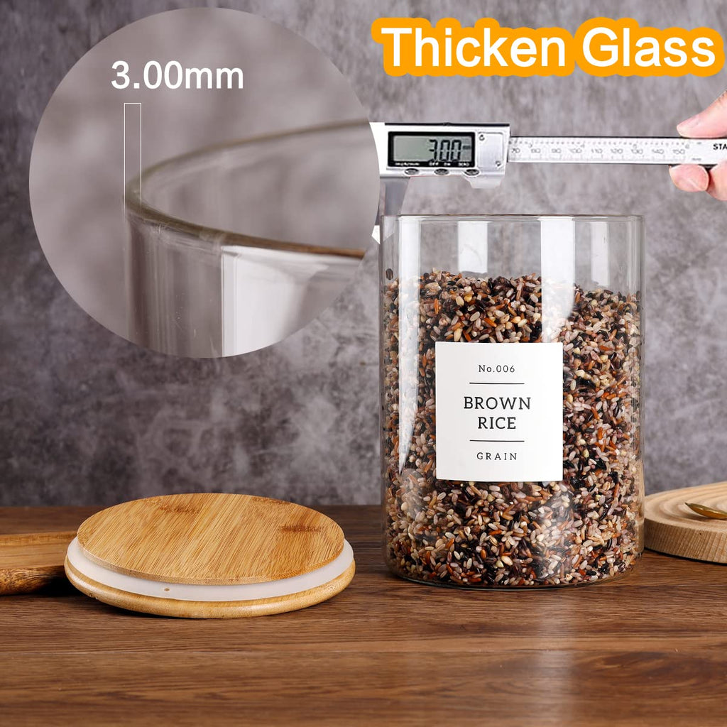 Large Glass Storage Jars With Airtight Bamboo Lid - 100 Fl Oz Thicken Kitchen Glass Food Storage Canister With 42