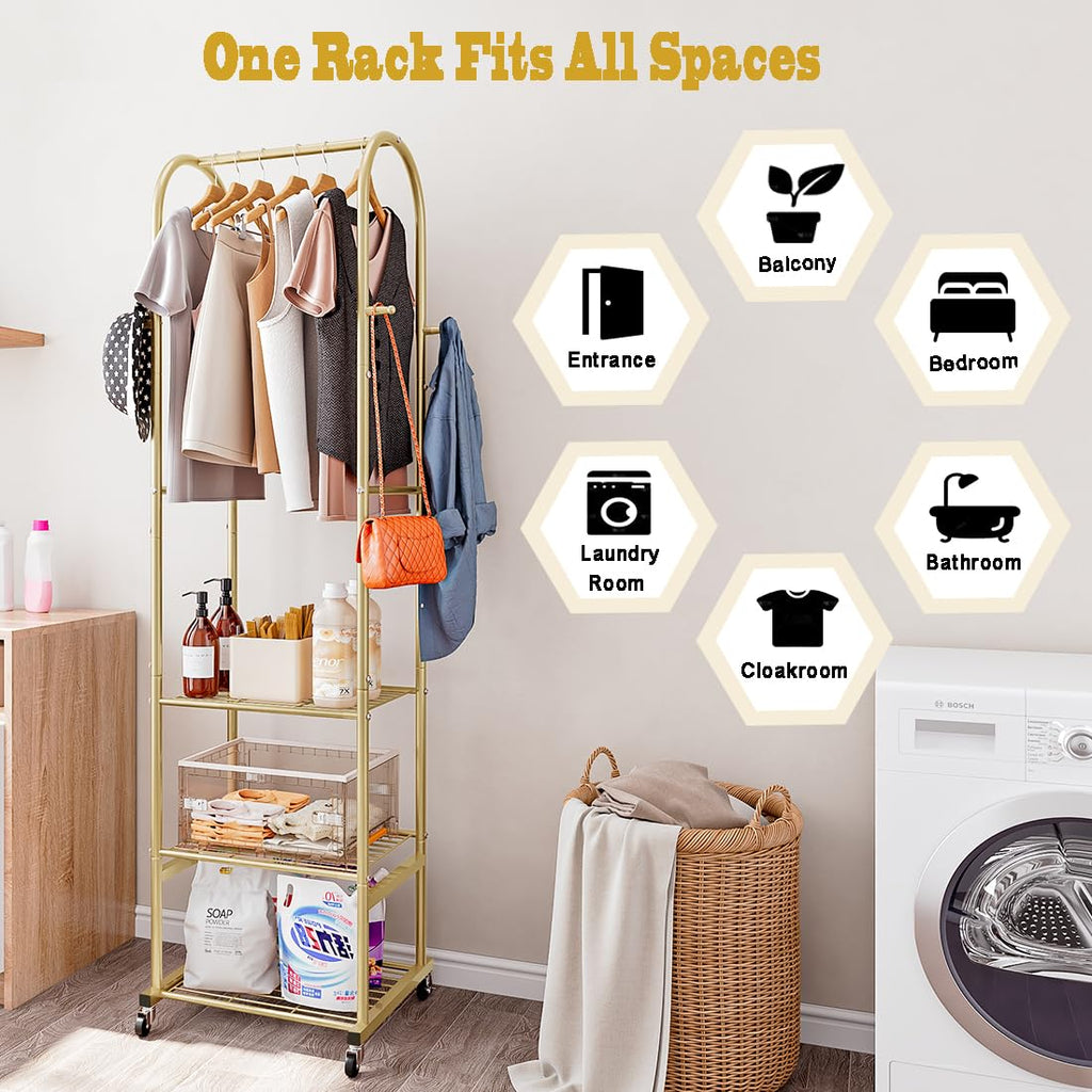 Clothes Rack Clothing Rack With Wheels and 3 Tier Shelves