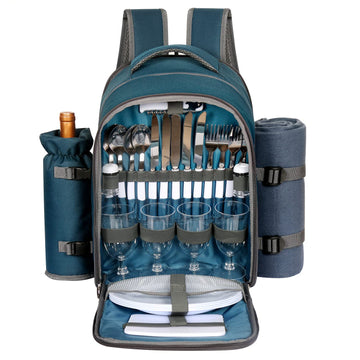 Picnic Basket Backpack for 4 Person with Blanket, Wine Holder, Cooler Compartment, Cutlery Set, Couples Gifts, Mr &