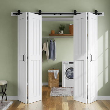 Bifold Barn Door 64'' x 84'',Bi-Fold Sliding Closet Doors with Hardware Kit Included,72'' Track Kit 