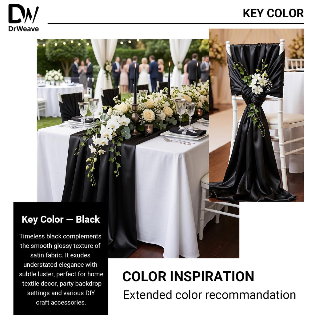 1 Yard Satin Fabric by the Yard, 80 GSM, 55" Wide, Black