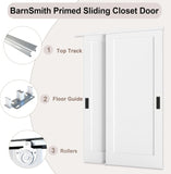 72x80 in 1-Panel Sliding Closet Door, White Primed Bypass Interior Door with Top Track & Floor Guide