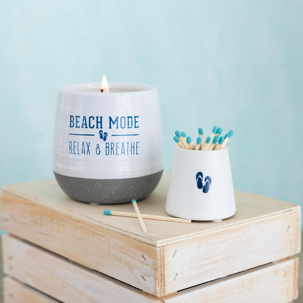 Pavilion - Flip Flops - Wooden Matches, Glass Cork Bottle & Stoneware Match Holder Set Beach Seaside Waterfront Ocean