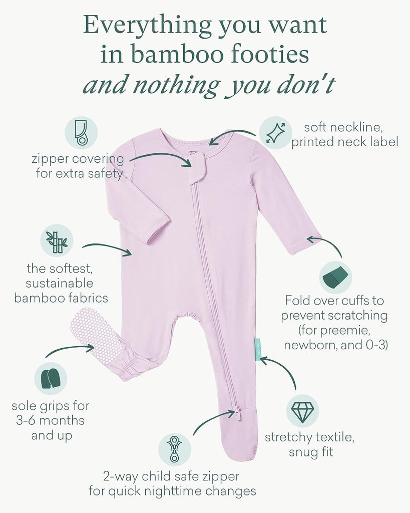Bamboo Viscose Baby Zipper Footie Pajamas, 0-3-6-9