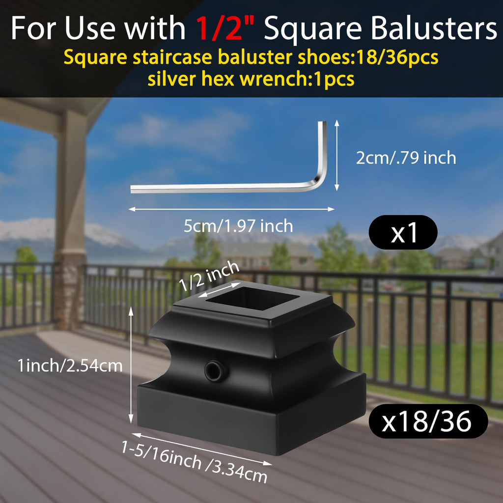 36 Pcs Iron Baluster Shoes Bulk, 1/2'' Square Stair Shoe with Screw