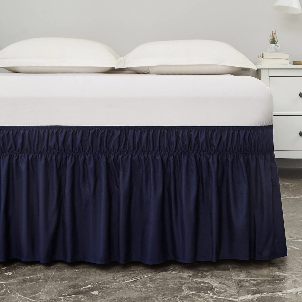 Wrap Around Bed Skirt for Queen & King Beds, 16" Drop, Navy Blue
