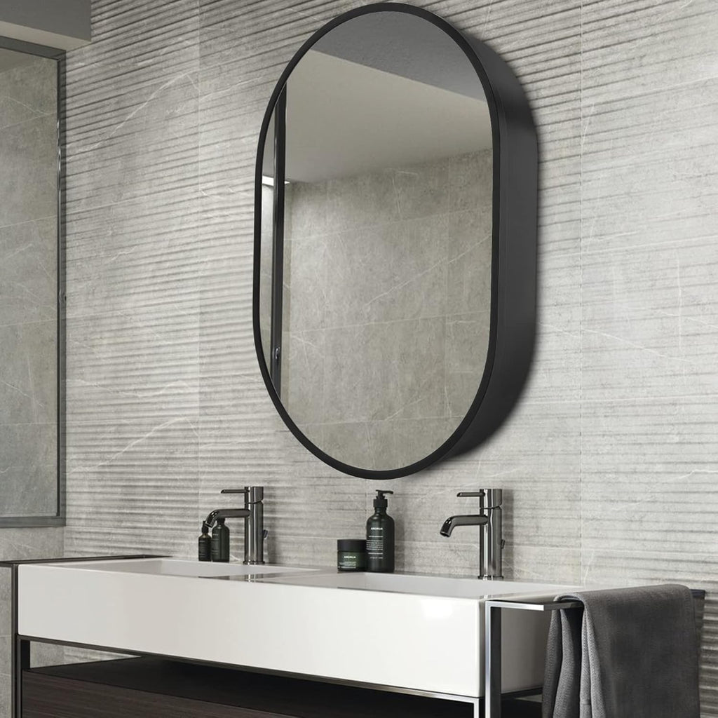 21 Inch x 31Inch Oval Medicine Cabinet Mirror Bathroom Wall Storage Cabinet Mirror Surface Mount Installation