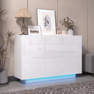 Modern 39.4" High Gloss Buffet Cabinet with LED Lights, White