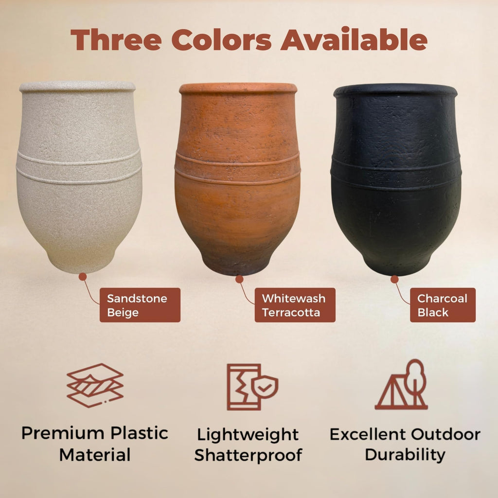21.3"H & 13.2"H Retro Sandstone Textured Plastic Planter Set of 2