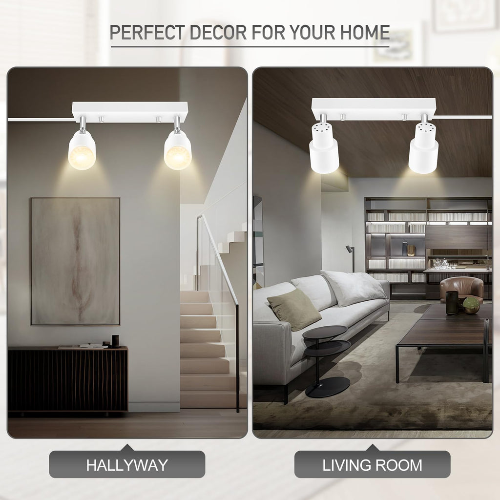 Plug in Track Lighting Fixtures Ceiling, White Track Light LED, 2-Light Track Lights with Cord, 2 Way Ceiling