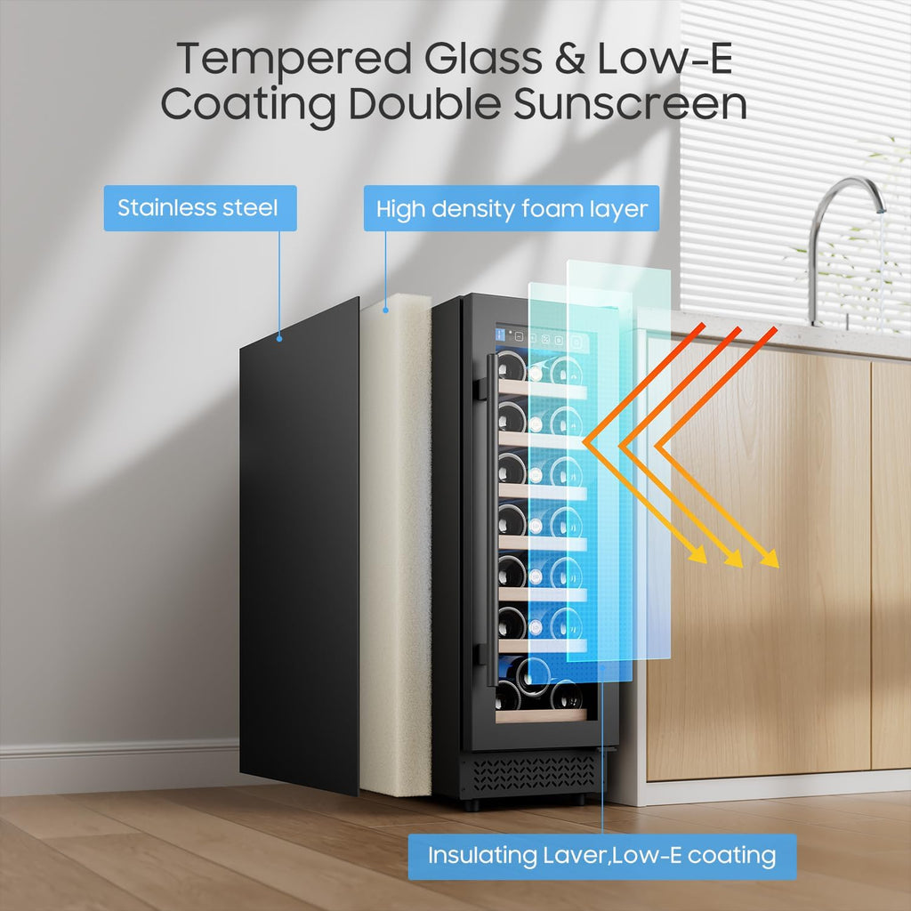 12" Wine Cooler Refrigerator 21 Bottle Wine Fridge Built-in or Freestanding with